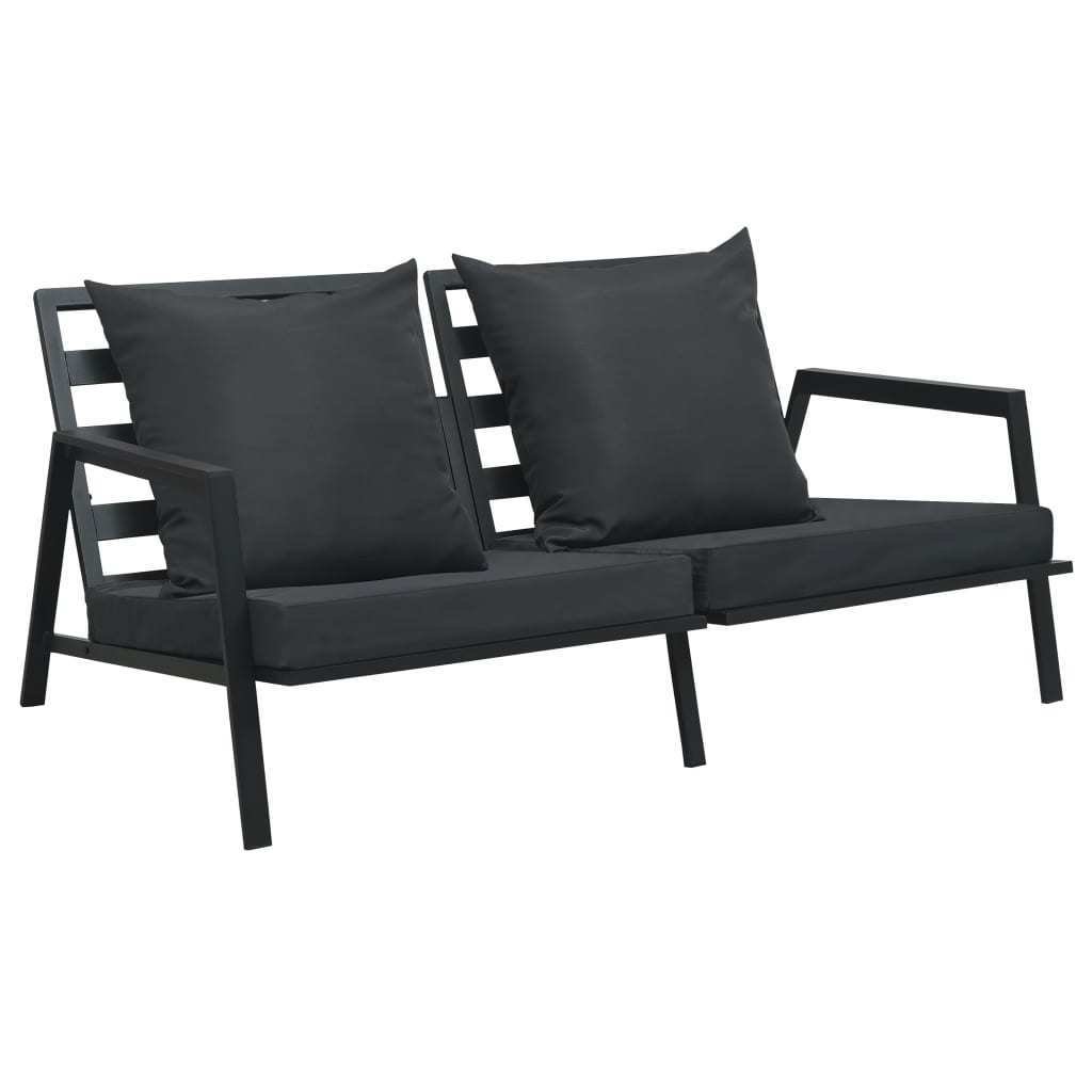 vidaXL Sofa ogrodowa z poduszkami, 2-osobowa, ciemnoszara, aluminium