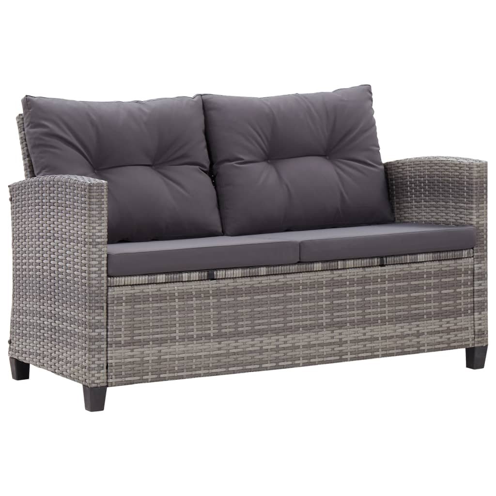 vidaXL 2-osobowa sofa ogrodowa z poduszkami, szara, 124 cm, rattan PE