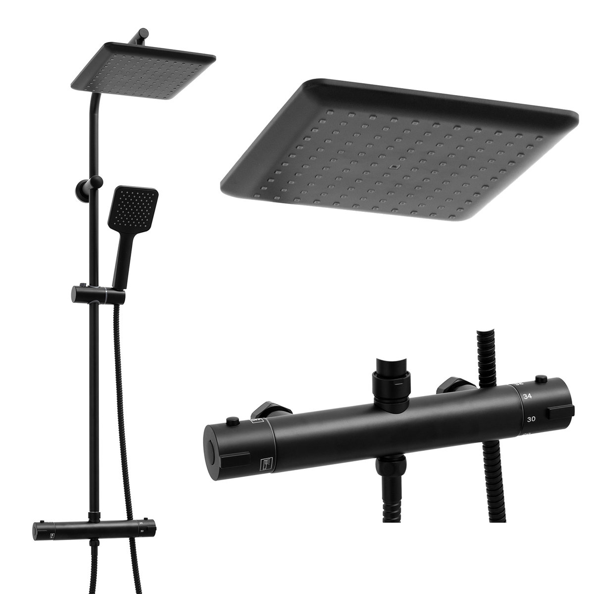Yoka Bateria natryskowa panel prysznic czarny kwadrat deszczownica 23 cm - Yoka BP.BODO THERM 23 BLK