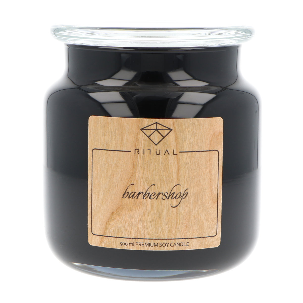Zapachowa świeca sojowa MOMA Fragrances, 500 ml o zapachu Barbershop