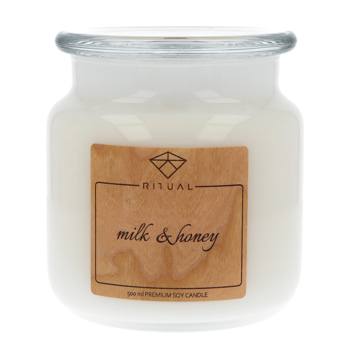 Zapachowa świeca sojowa Moma Fragrances, 500 ml o zapachu Milk & Honey