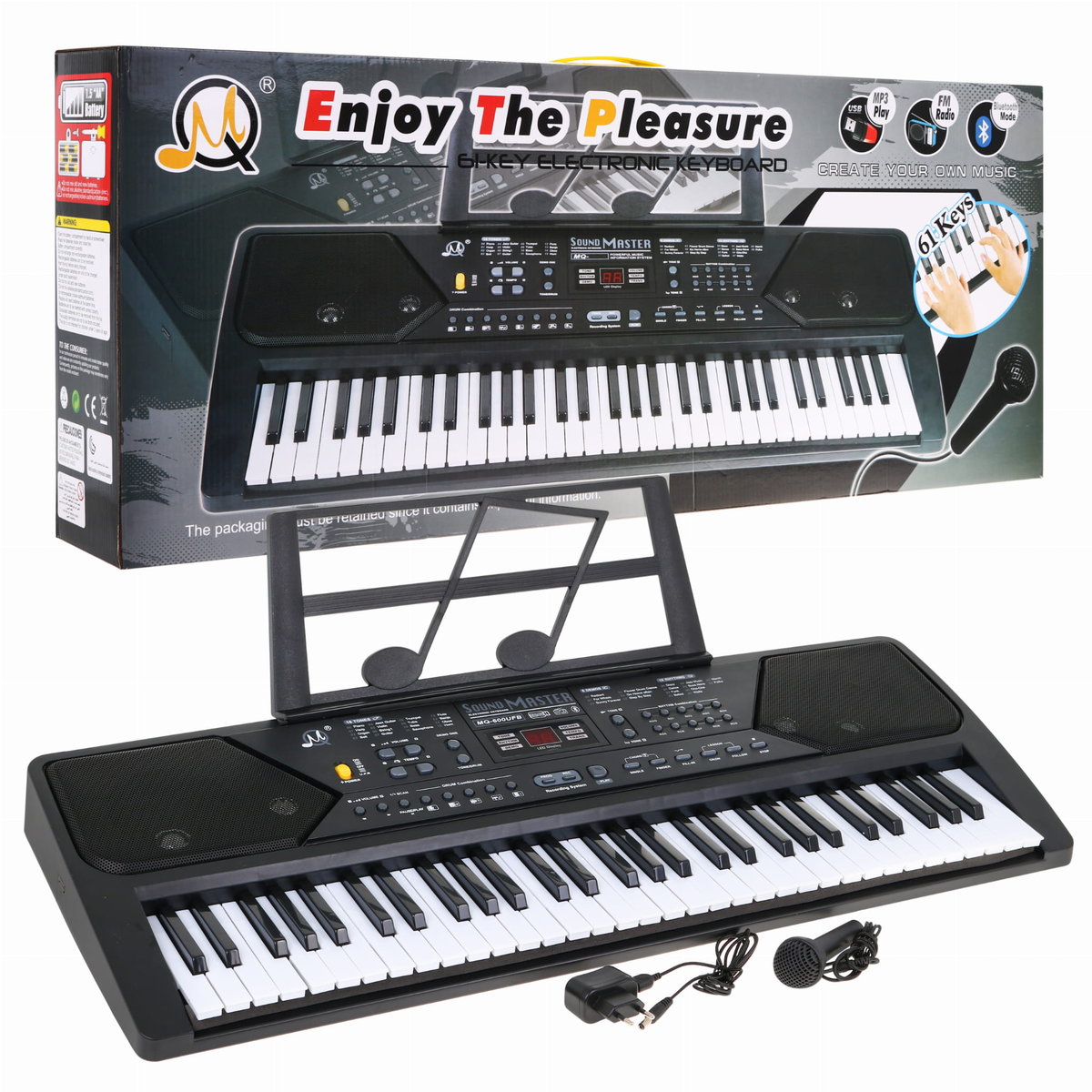 LeanToys Keyboard - organy MQ-600UFB z zasilaczem i mikrofonem
