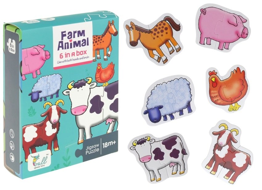 Puzzle 12 el. Zwierzęta Farma Koń Świnka Koza Owca