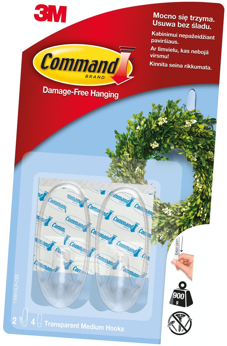 3M Command 2 Haki Wielokrotnego Użytku + 4 Paski 17091CLR-CEE.. 3M000128