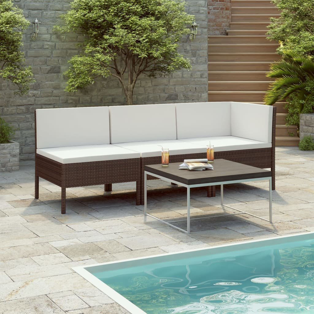 vidaXL 3-cz zestaw wypoczynkowy do ogrodu poduszki rattan PE brąz 3060150