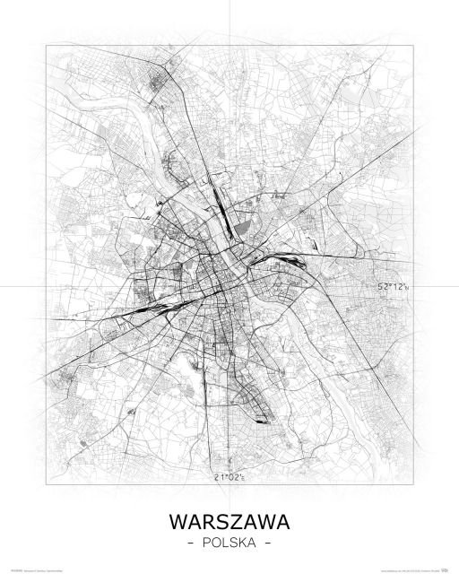Plakat NICE WALL, Warszawa  Czarnobiała mapa 40x50 cm