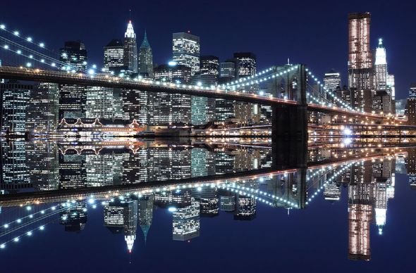 Nice Wall New York (Brooklyn Bridge night) - fototapeta FS0699