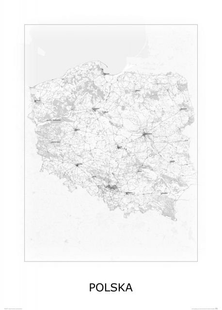 Plakat NICE WALL Polska, black and white, mapa 50x70 cm