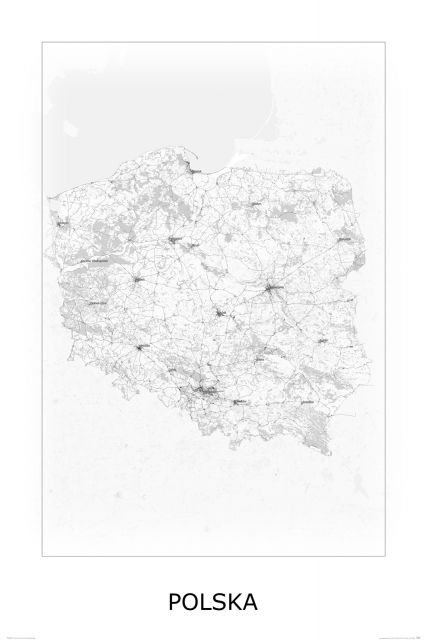 Plakat NICE WALL Polska, black and white, mapa 61x91,5 cm