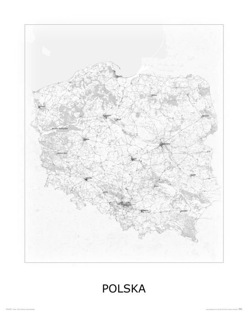 Plakat NICE WALL Polska, czaro-biała, mapa 40x50 cm