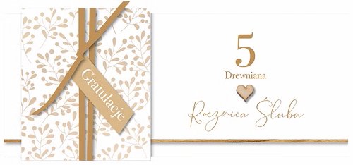 Kartka jubileuszowa, 5 Rocznica ślubu, drewniana, KPAS 55