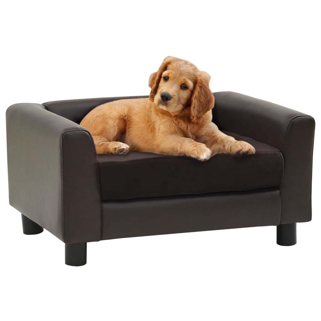 Vidaxl Sofa dla psa, brązowa, 60x43x30 cm, plusz i sztuczna skóra