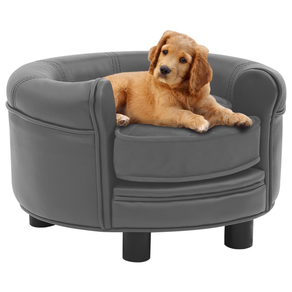 Vidaxl Sofa dla psa, szara, 48x48x32 cm, plusz i sztuczna skóra