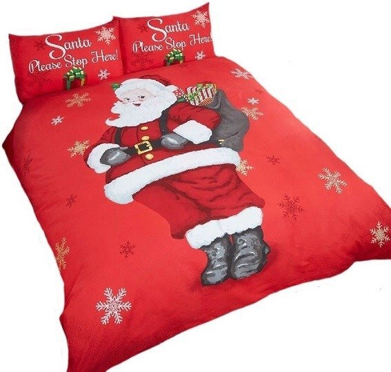 Father Christmas Kids Kids Xmas Quilt komplet bielizny pościelowej z motywem Świętego Mikołaja i płatków śniegu: poszwa na kołdrę i poszewki na poduszki, czerwony STPHRE-SING-MULT