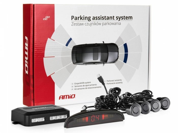 AMIO Czujniki parkowania AMiO z wyświetlaczem LED i buzzerem 4 sensory 22mm czarne P16-0031