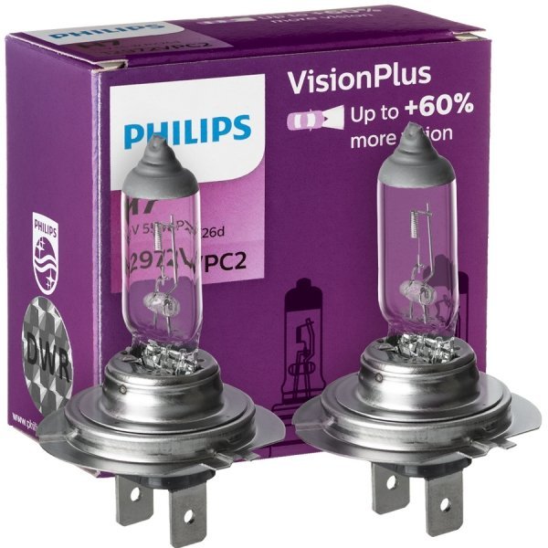 Żarówki halogenowe Philips VisionPlus +60% H7 12V 55W, 2 szt. w kartonowym opakowaniu