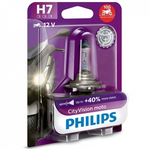 Philips Żarówka motocyklowa Philips CityVision Moto H7 12V 55W +40% więcej światła pomarańczowy efekt w reflektorze) E22-7535