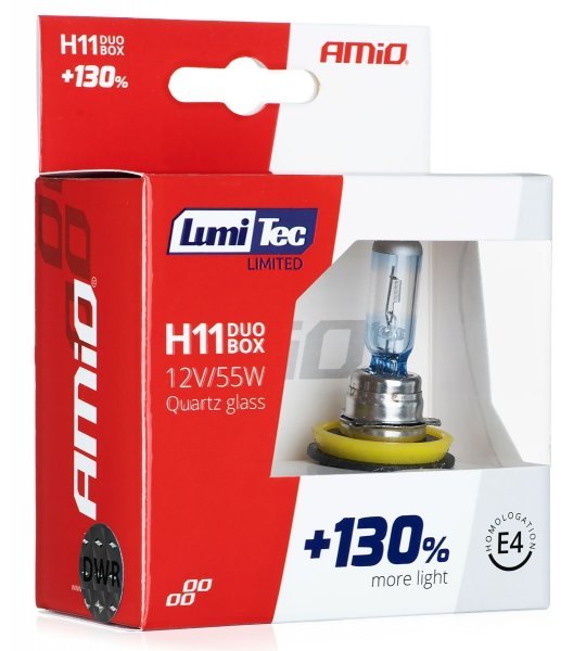 AMiO Zestaw żarówek halogenowych H11 12V 55W LumiTec Limited +130% Duo Box AMI-02105