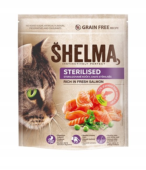 Karma sucha dla kota SHELMA Sterilised Salmon, 750 g