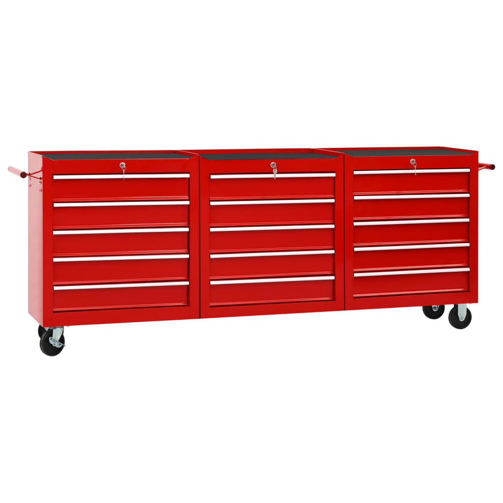 Wózek narzędziowy z 15 szufladami VIDAXL, czerwony, 202x33x77,2 cm
