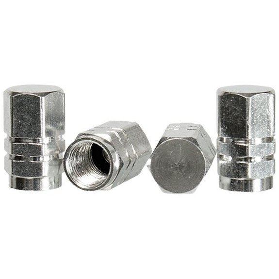 Nakrętki metalowe na wentyle, srebrne 4 szt.