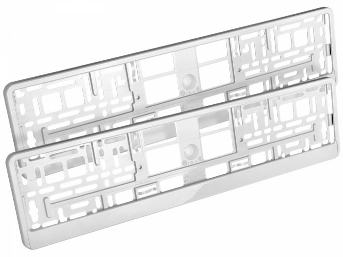 Zestaw ramek pod tablice rejestracyjne, metalizowane białe, 2 szt.