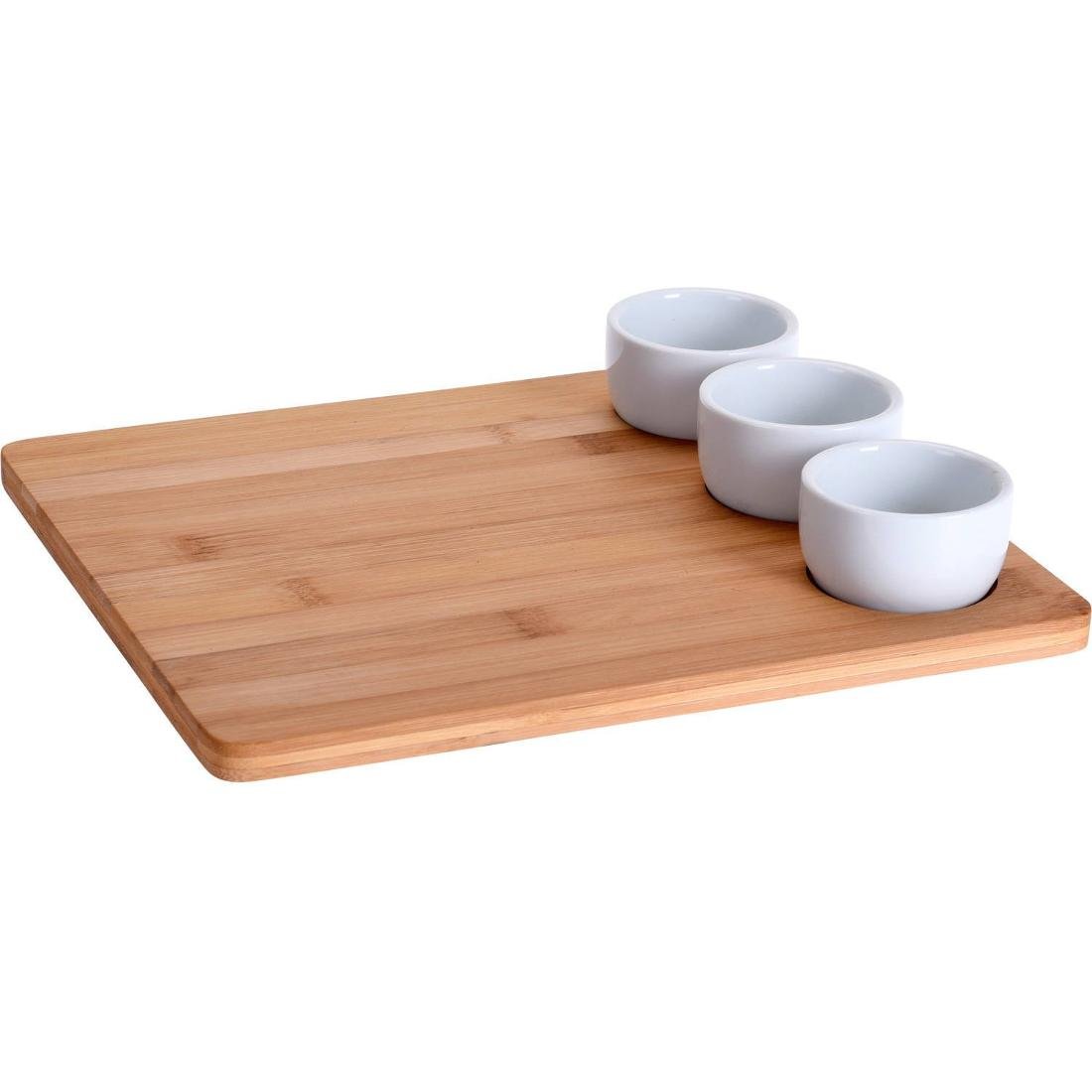 EH Excellent Houseware Zestaw do serwowania przekąsek bambusowa taca i 3 miseczki 784230630
