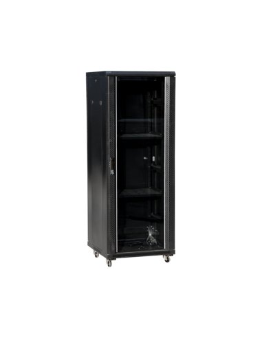 Szafa 36U 600x800, drzwi przednie szklane, osłona tylna metalowa pełna, zamek, 4 belki nośne, 4 regulowane stopki, do samodzieln