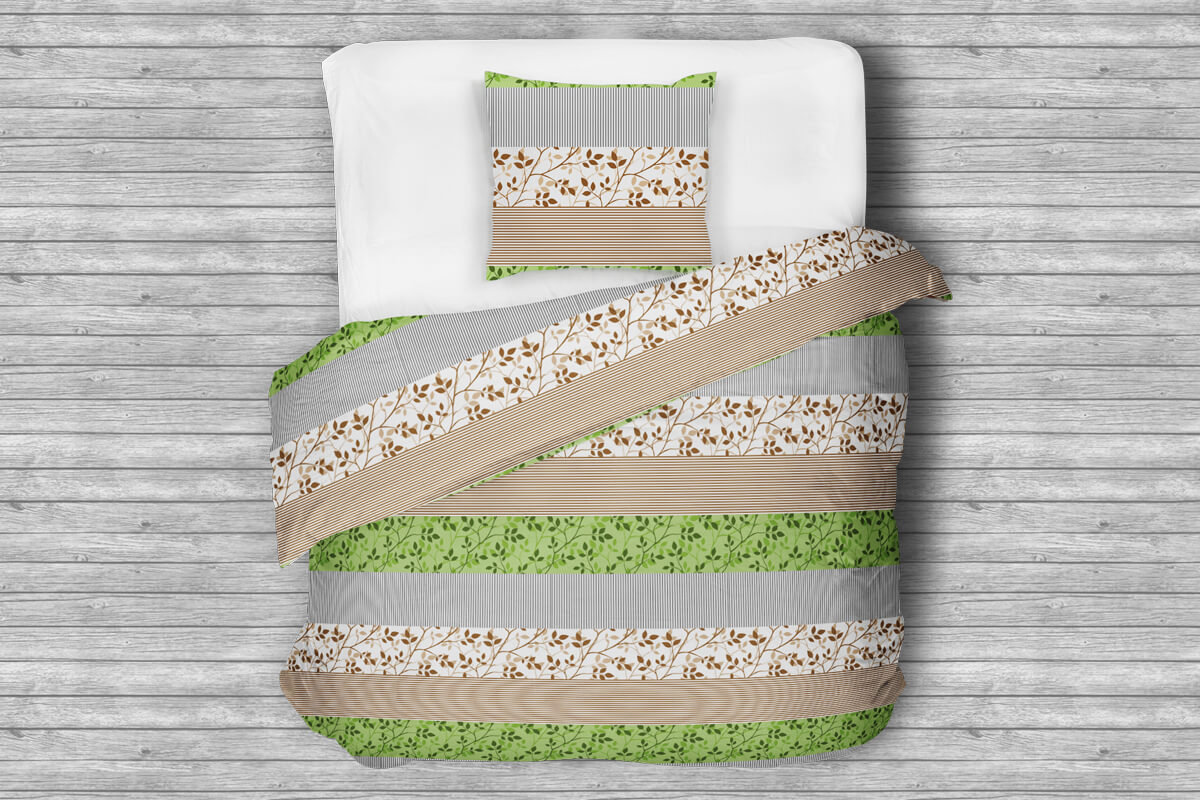 Komplet pościeli z bawełny TERMES biały/brązowy/zielony, 140x200 cm