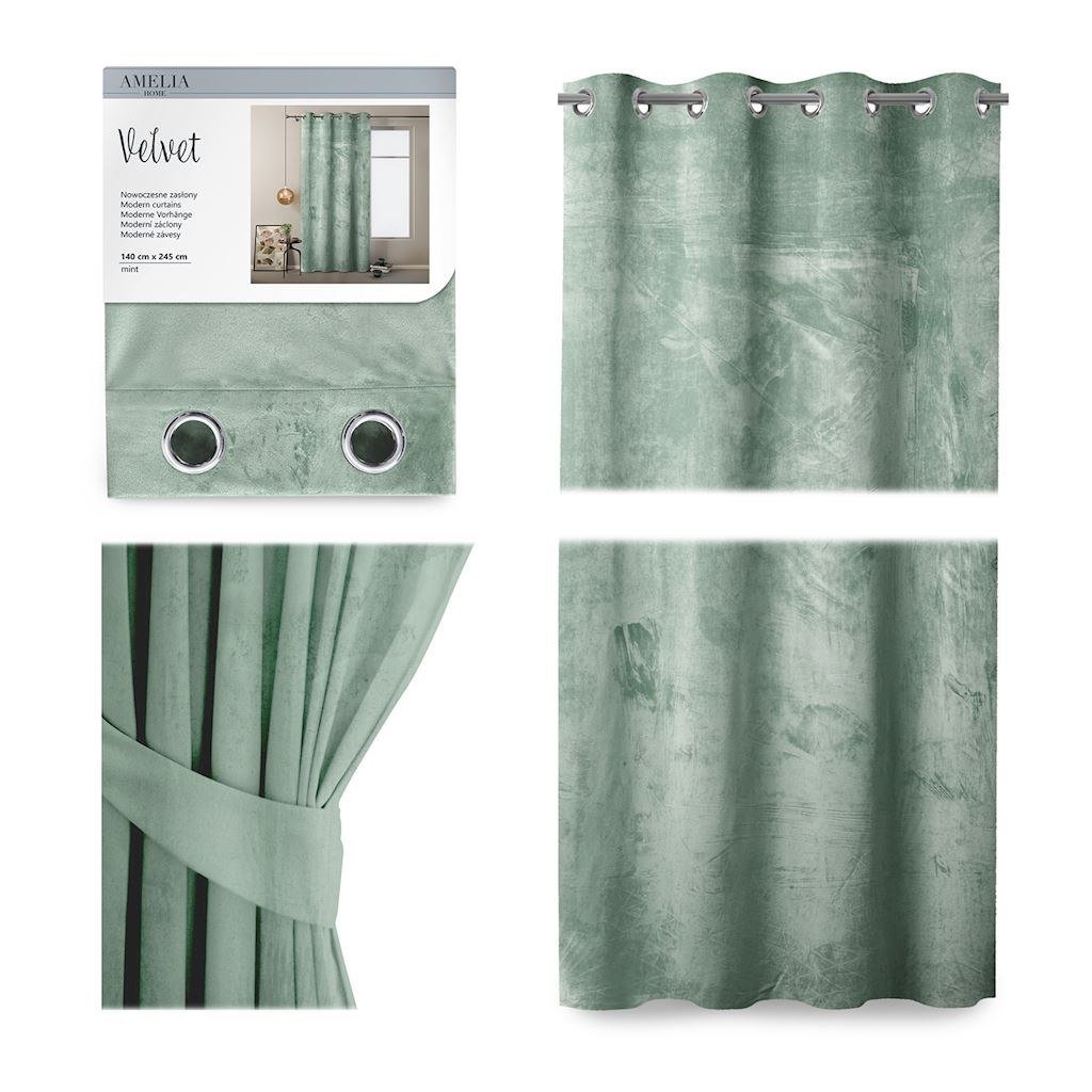 Zielona zasłona z aksamitną powierzchnią AmeliaHome Velvet, 140x245 cm