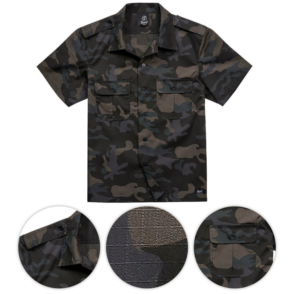 Brandit Koszula Mundurowa z Krótkim Rękawem US Rip-Stop Dark Camo - Dark Camo - M