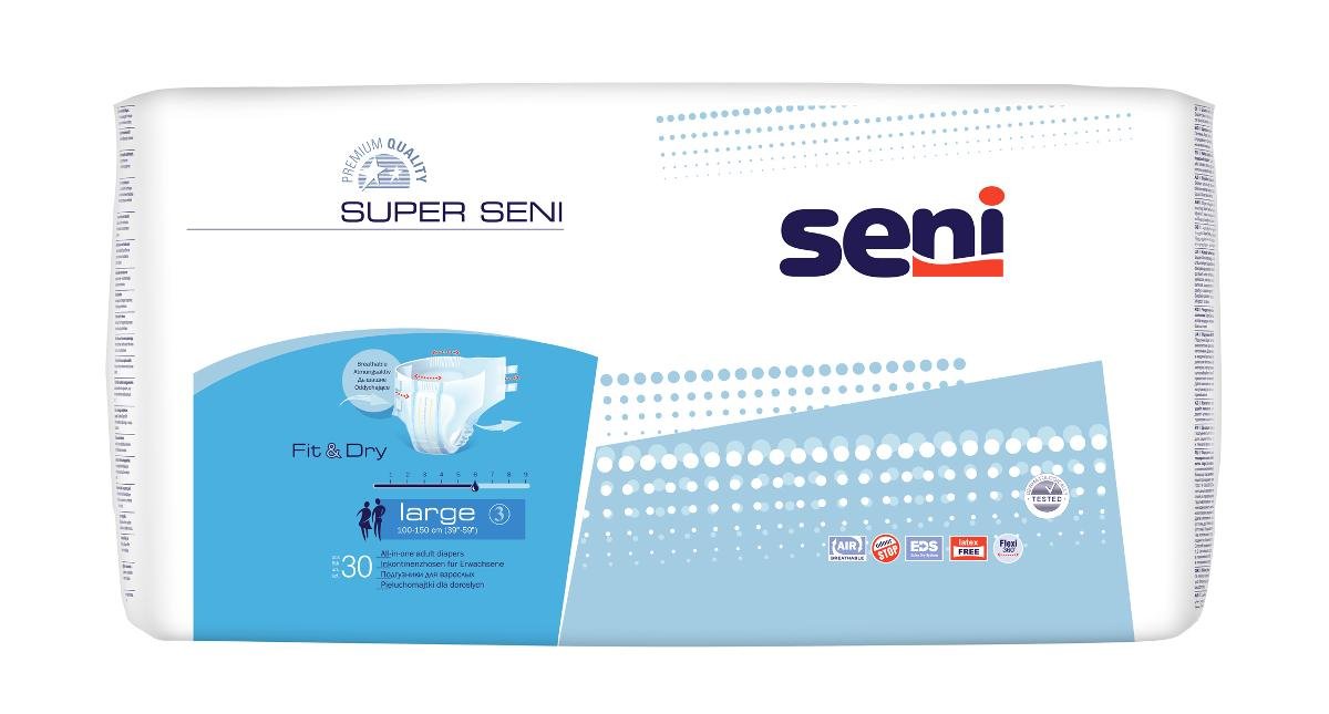 Seni Super pieluchomajtki dla dorosłych zapinane na rzepy L 30 szt. |   SE-094-LA30-P01