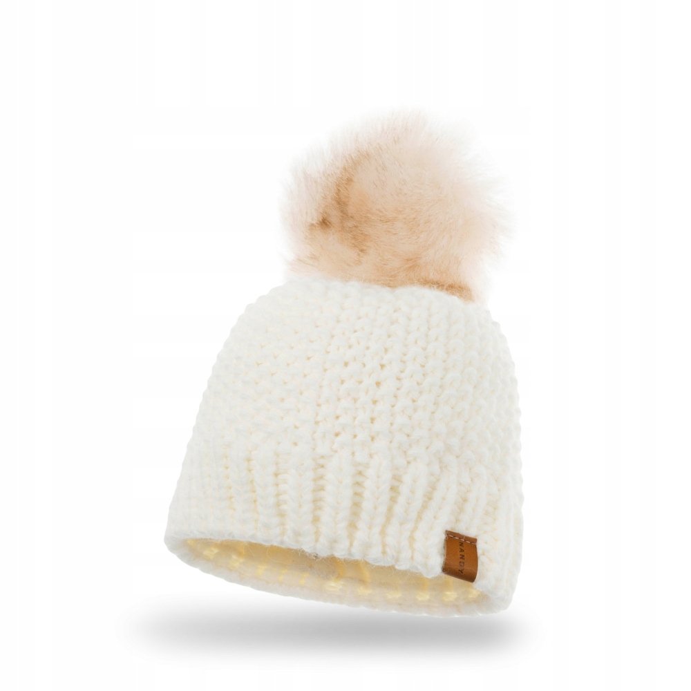 NANDY czapka z pomponem gruba ciepła dziecięca 17206-ECRU