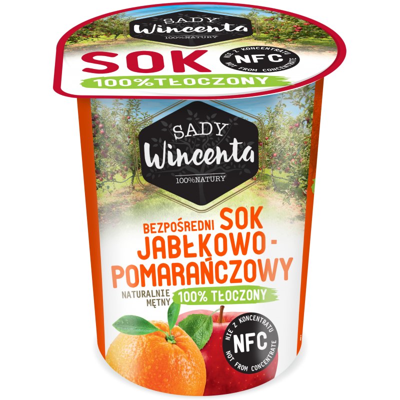 Sady Wincenta Sok w Kubku o smaku Jabłkowo-Pomarańczowy 100 Procent Tłoczony
