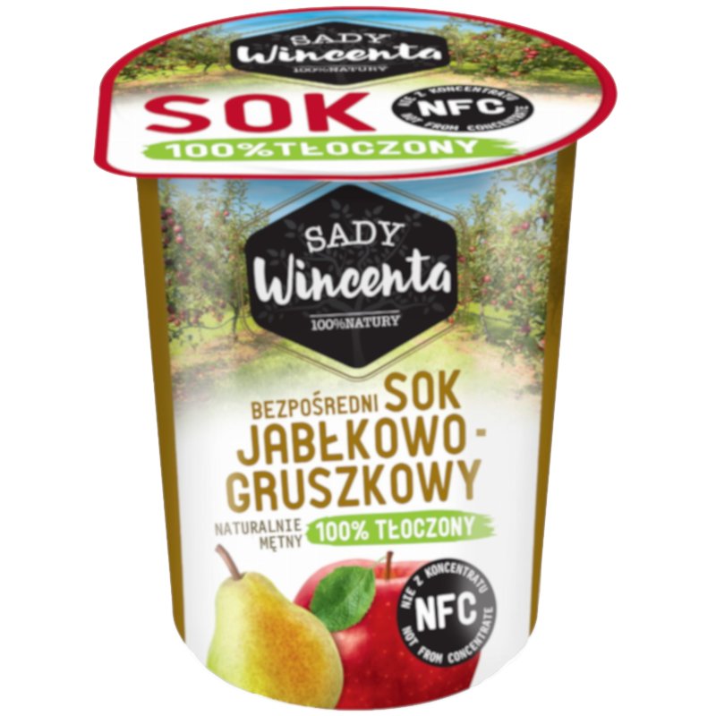 Sady Wincenta Sok w Kubku o smaku Jabłkowo-Gruszkowy 100 Procent Tłoczony