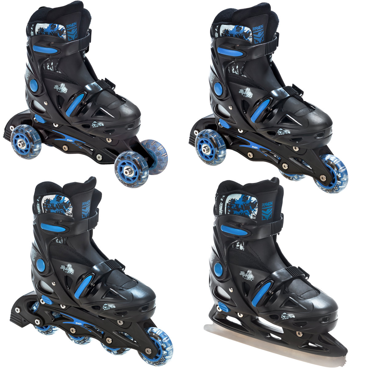 Rolki Łyżwy 4w1 Raven Singer Black/Blue 29-32