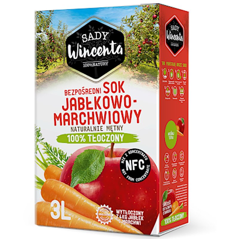 Sady Wincenta Sady Wincenta Sok 100% jabłkowo-marchwiowy naturalnie mętny tłoczony NFC 3 l