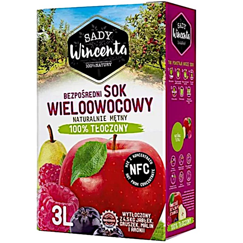 Sady Wincenta Sady Wincenta Sok 100% wieloowocowy naturalnie mętny tłoczony NFC 3 l