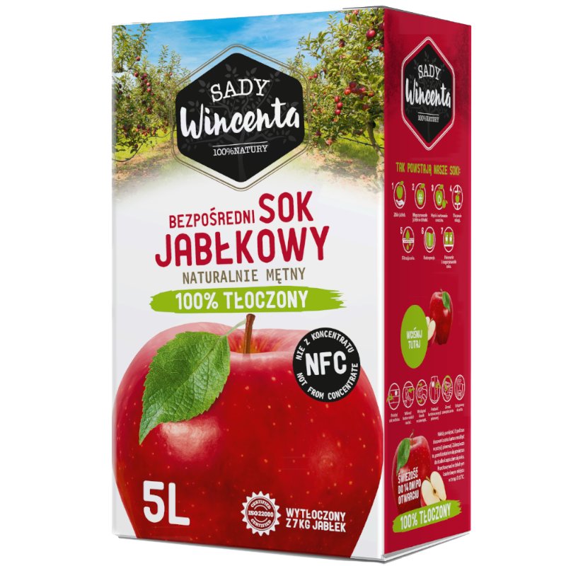 Sady Wincenta Bezpośredni sok 100% jabłkowy NFC 5 l