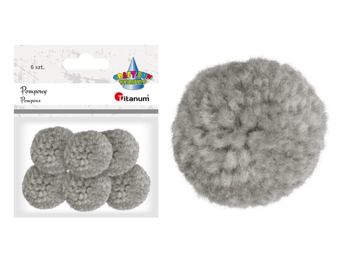 Titanum Pompony włóczkowe 3cm jasnoszare 6szt