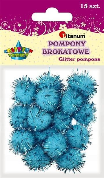 Brokatowe pompony 18mm 15szt niebieskie, CRAFT-FUN - niebieski