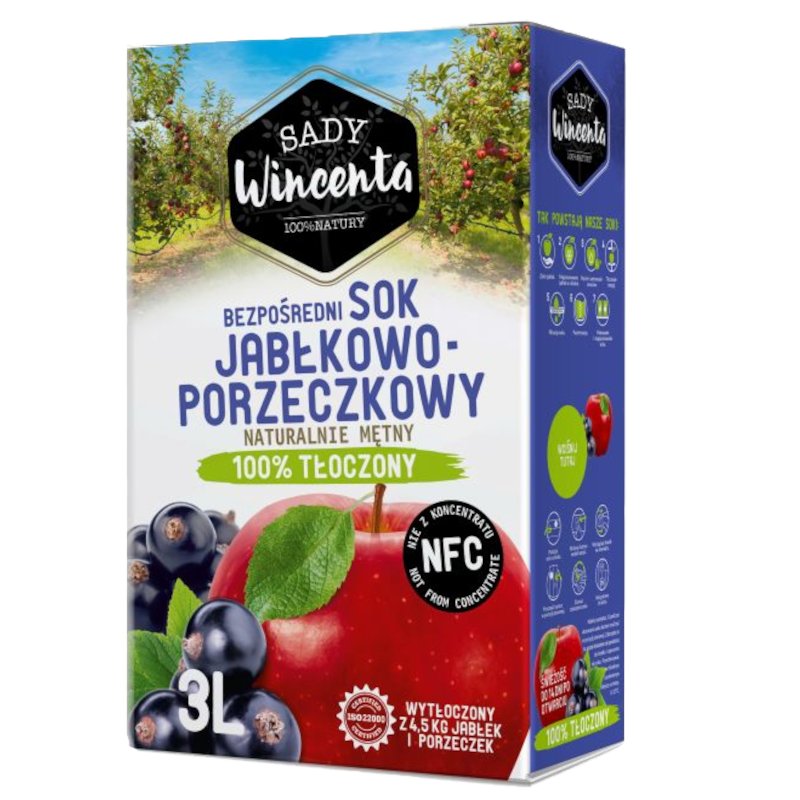 Sady Wincenta Sady Wincenta Sok 100% jabłkowo-porzeczkowy naturalnie mętny tłoczony NFC 3 l