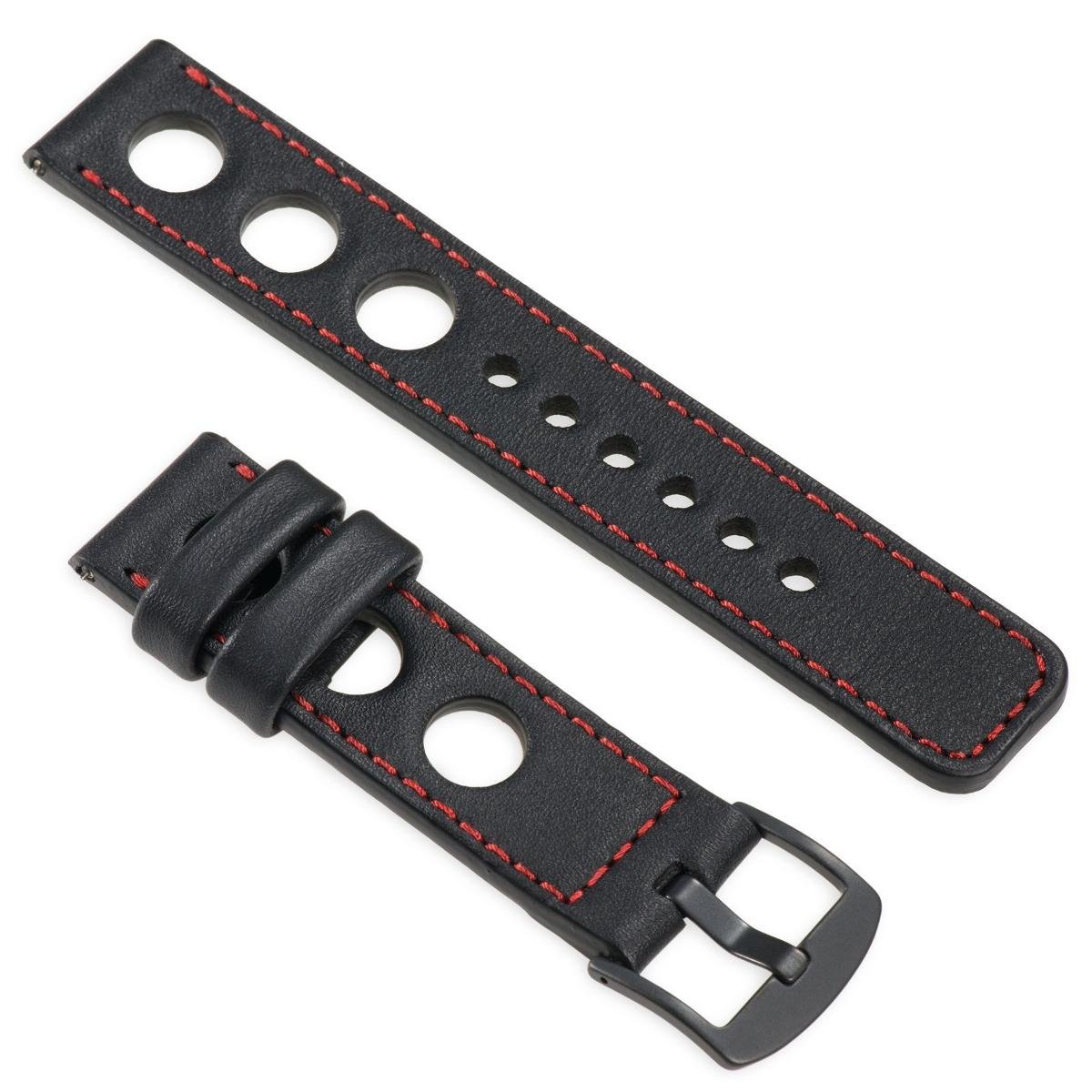 moVear uStrap R1 Skórzany pasek do Garmin Fenix 6S / 5S - Pro, Plus, Solar (koperta 42mm) z adapterem QuickFit 20mm | Czarny z czerwonym przeszyciem