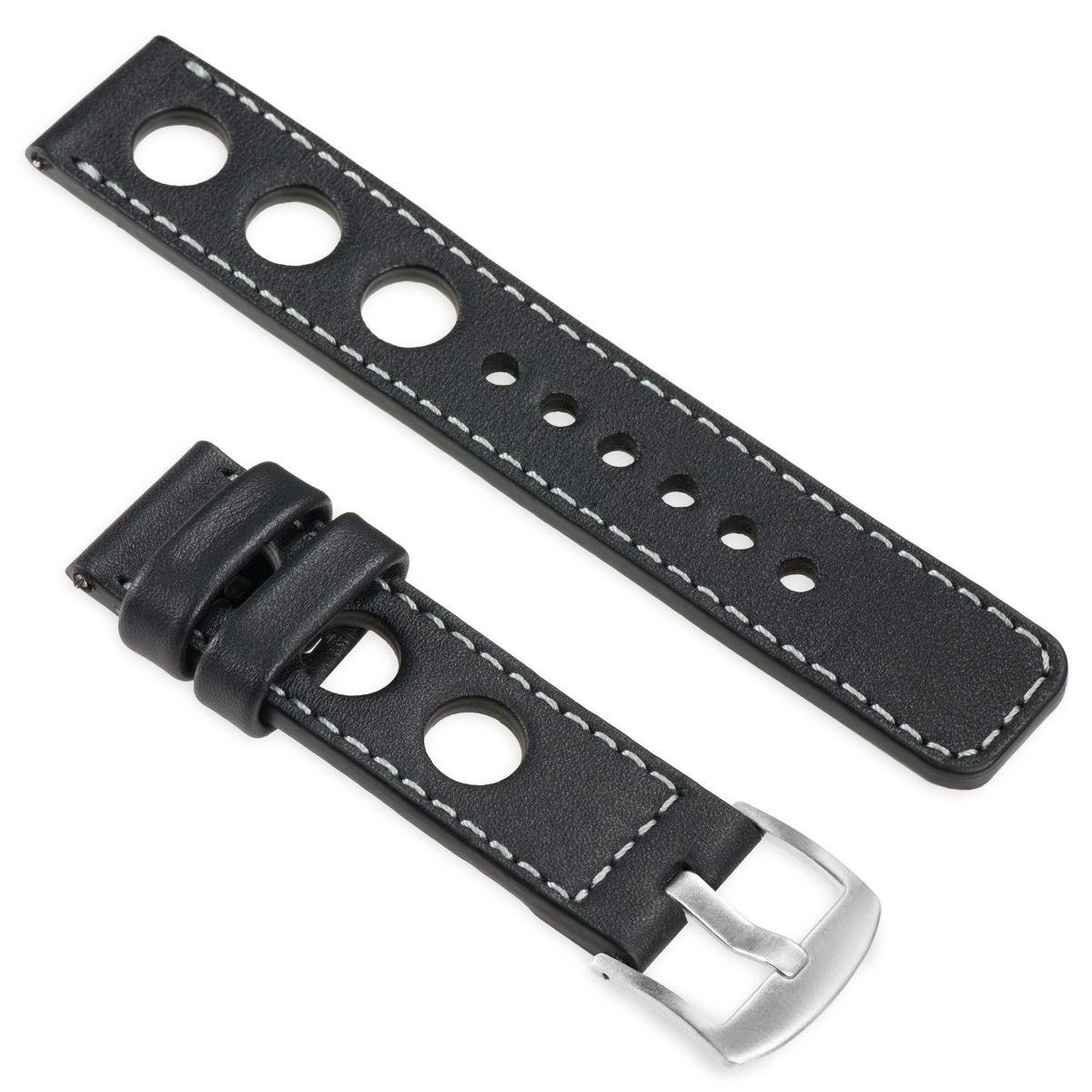 moVear uStrap R1 Skórzany pasek do Garmin Fenix 6X / 5X / 3 - Pro, Plus, Solar (koperta 51mm) z adapterem QuickFit 26mm | Czarny ze srebrnym przeszyci