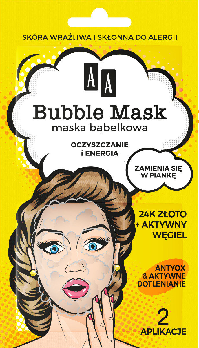 AA Bubble Mask maska bąbelkowa oczyszczanie i energia złoto 24k + aktywny węgiel 8.0 ml