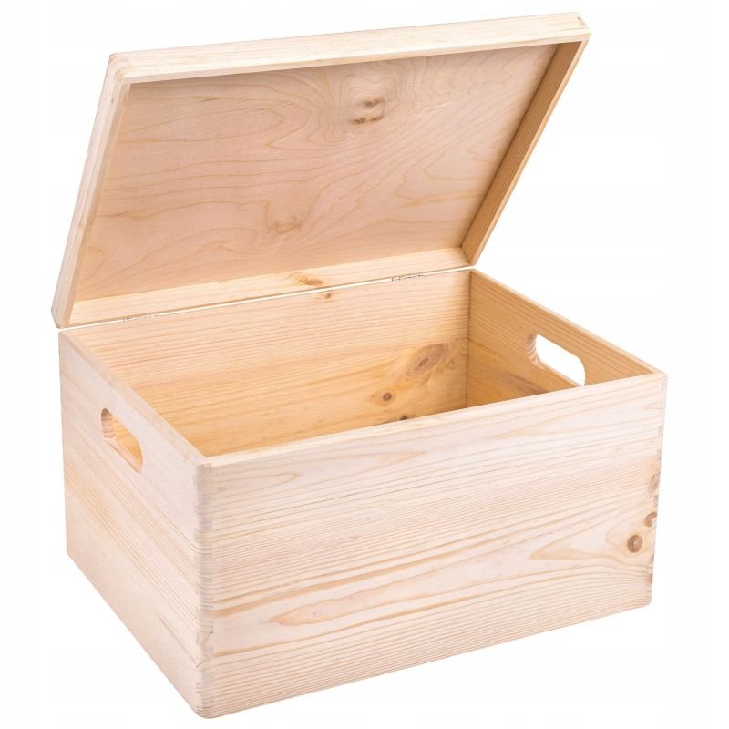 Creative Deco Drewniane Pudełko z Wiekiem i Uchwytami | 40 x 30 x 24 cm | Kolor naturalny, nielakierowane