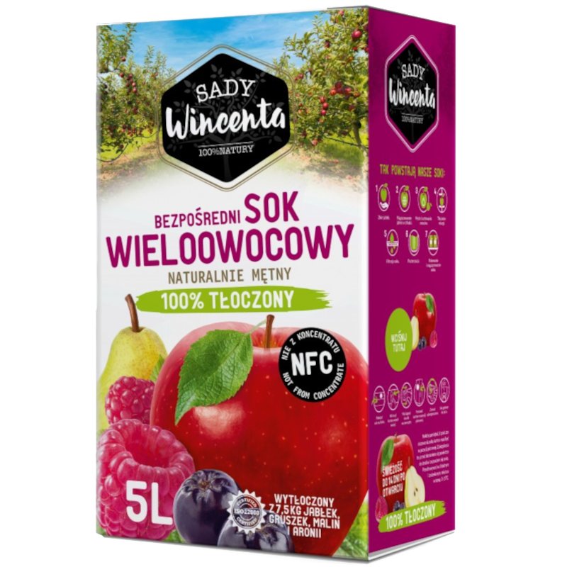 Sok w Kartonie o smaku Wieloowocowym 100 Procent Tłoczony