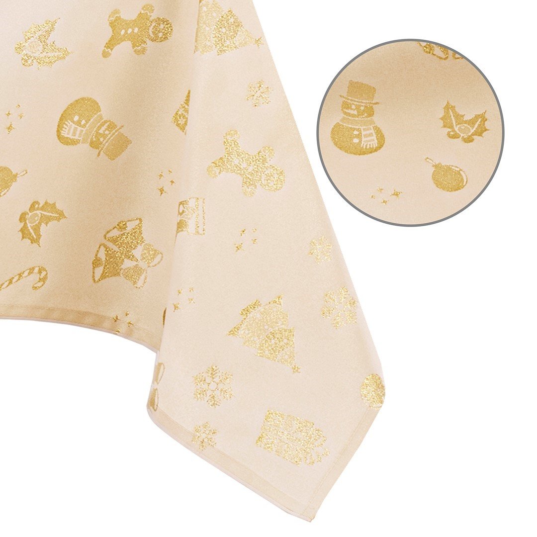 Obrus CHRISTMAS STORY kolor żółty drukowany motyw świąteczny 140x220 prostokąt ameliahome - TCLOTH/AH/CHRISTMASSTORY/HMD/GOLD/14