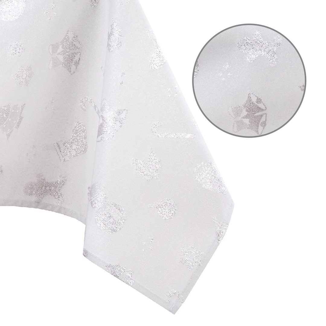 Obrus CHRISTMAS STORY kolor biały drukowany motyw świąteczny 140x400 prostokąt ameliahome - TCLOTH/AH/CHRISTMASSTORY/HMD/SILVER/