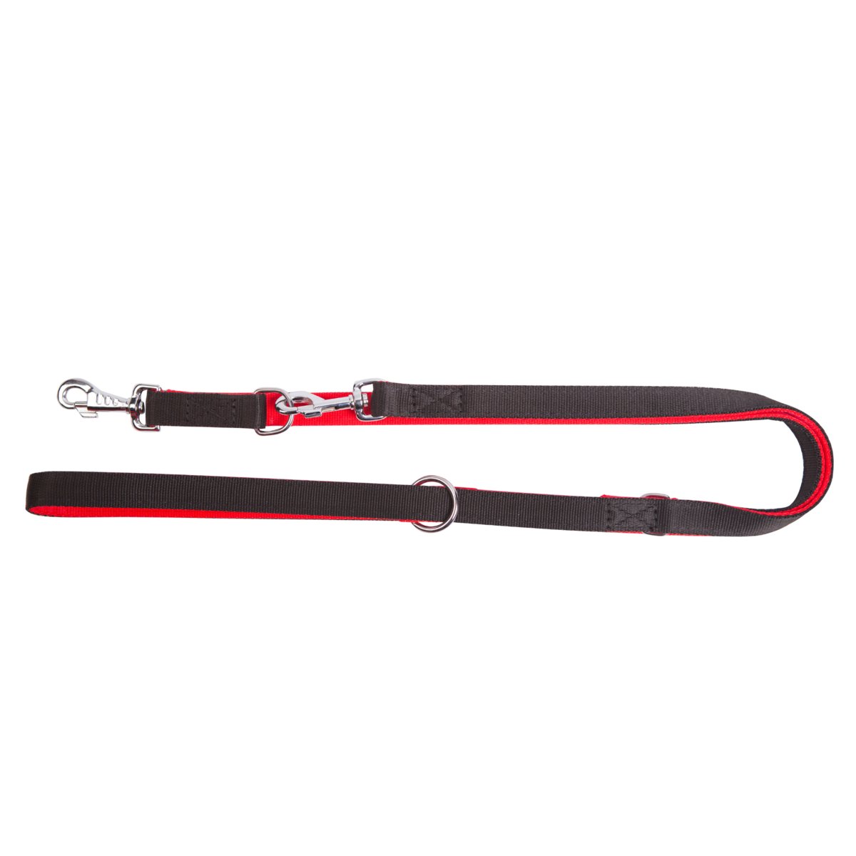 Dingo Smycz Taśma Polipropylenowa Przedłużana Podwójnie Zszywana 2,5Cm/120-220Cm Czarno-Czerwona